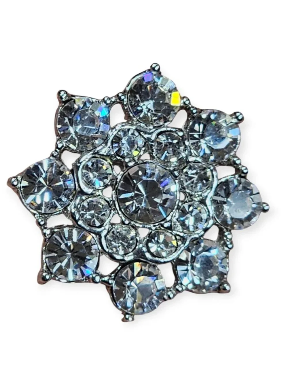 Blue Rhinestone Snowflake Brooch Sparkling Silver Tone Crystal Jewelry VTG